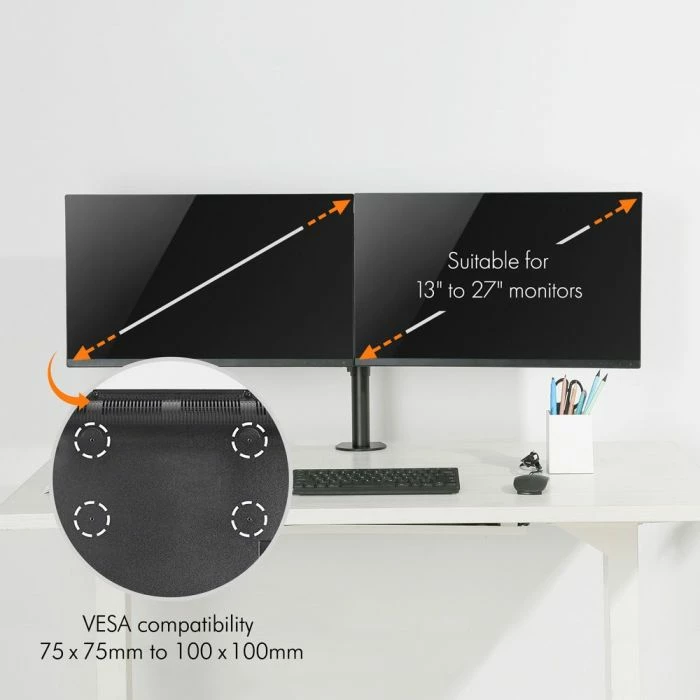Mbajtëse desktopi dual për 2 monitorë VONHAUS 3005116 13–32\", VESA 75x75/100x100, e zezë