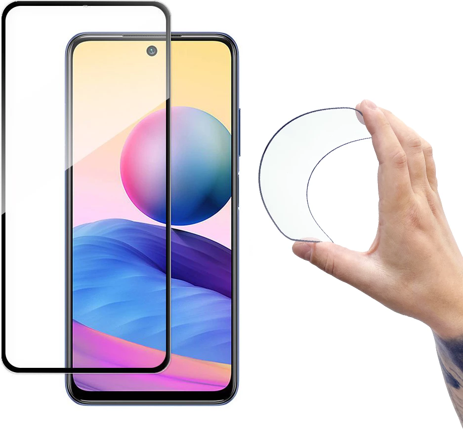 Mbrojtës ekrani hibrid Wozinsky Full Cover Flexi Nano Glass me kornizë për Xiaomi Redmi Note 10 5G, zi