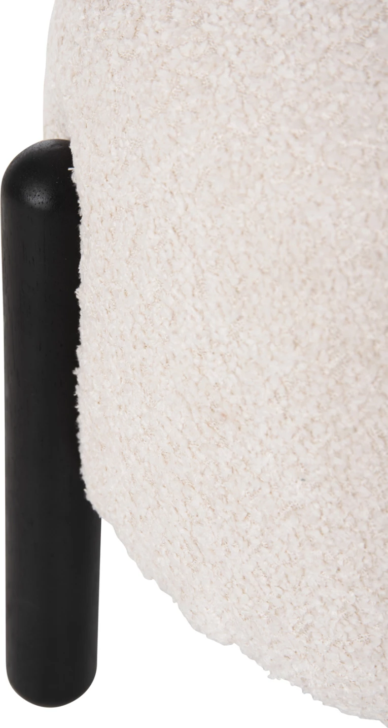 Karrige për bar, e rrumbullakët, EWAN, FH9596.06, pëlhurë boucle ecru, këmbë metalike të zeza, Φ45x36H cm