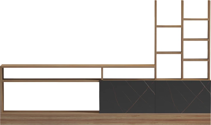 Komodë TV Seruno, ngjyrë lis dhe mermer i zi, 170x25x100cm