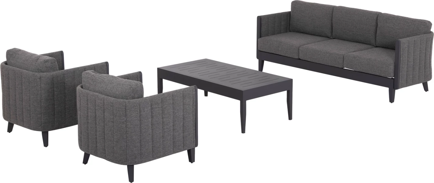 Set salloni për jashtë 4 pjesë, LARRY, FH6188.01, ngjyrë gri e errët, alumin-P.E. pëlhurë