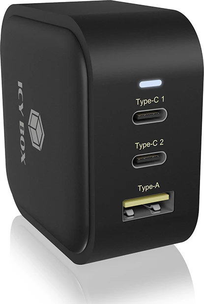 Karikues muri ICYBOX IB-PS1030-PD 65W GaN 2x USB-C PD 3.0 + 1x USB-A QC 3.0, i zi