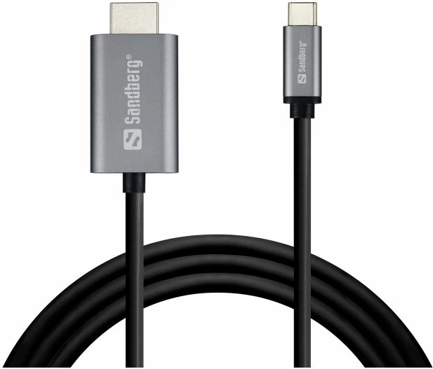 kabllo USB-C në HDMI Sandberg 136-21, 2 m, 4K@60Hz, HDCP 2.2, housing alumini, e zezë