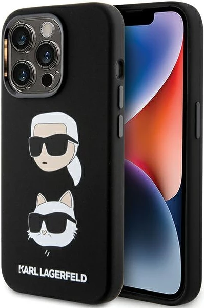 Mbështjellës Karl Lagerfeld Silicone Karl&Choupette Head për iPhone 15 Pro, i zi