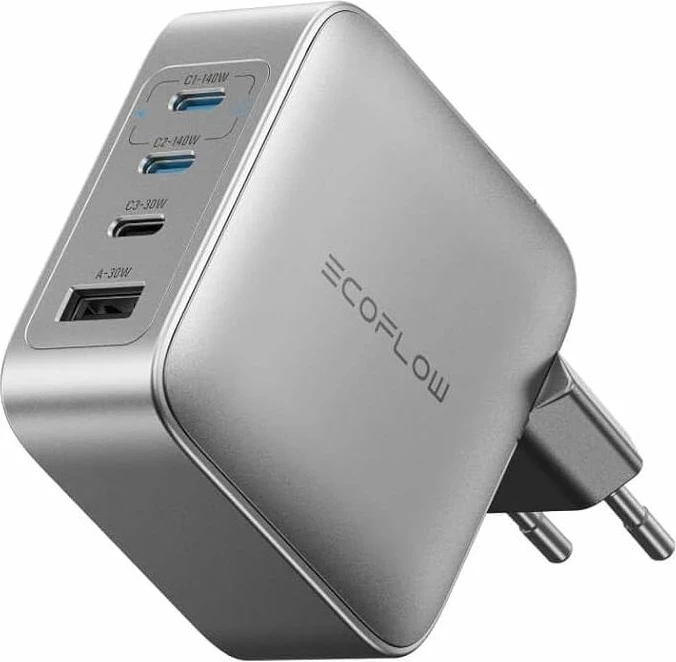 Karikues EcoFlow Rapid Pro 140W GaN, 3x USB-C + 1x USB-A, ngjyrë argjendi