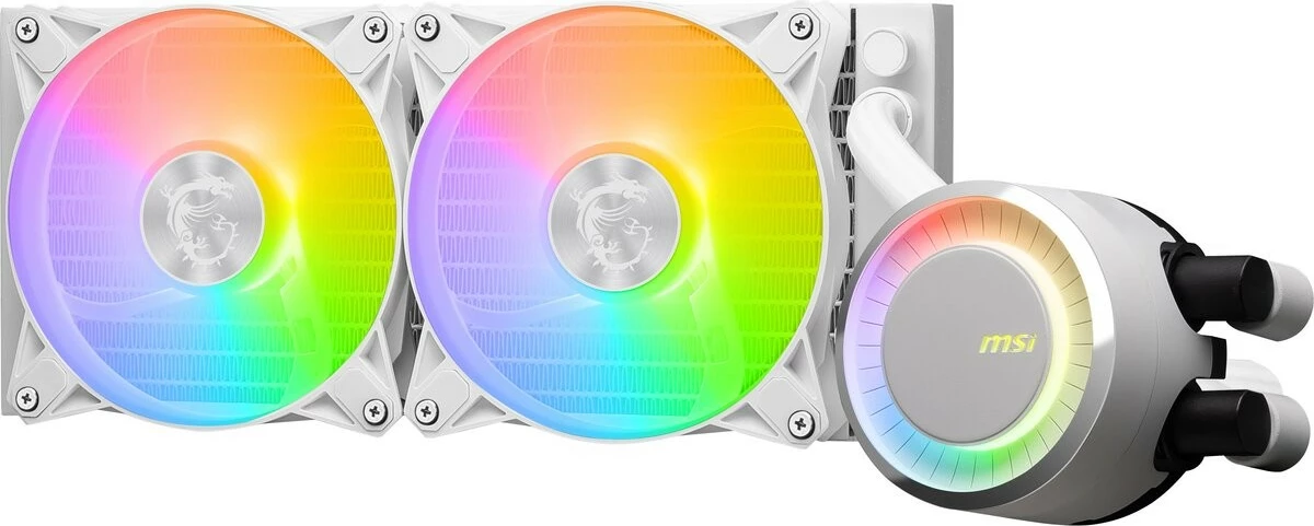 Ftohës CPU AIO, MSI, MAG CORELIQUID E240, radiator 240 mm 2x120 mm ARGB, kompatibil LGA1700/AM5, e bardhë