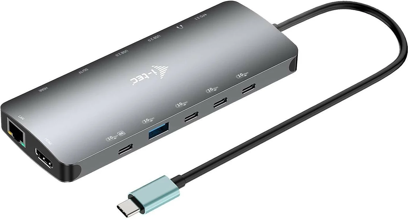 Stacion dokues i-tec USB-C Metal Nano, 3x Display, 2x HDMI, 1x USB-C video, LAN, Audio, Kartë lexues, Power Delivery 140W, ngjyrë gri