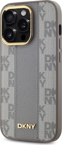 Mbështjellës DKNY Leather Checkered Mono Pattern MagSafe për iPhone 14 Pro, Bezhe