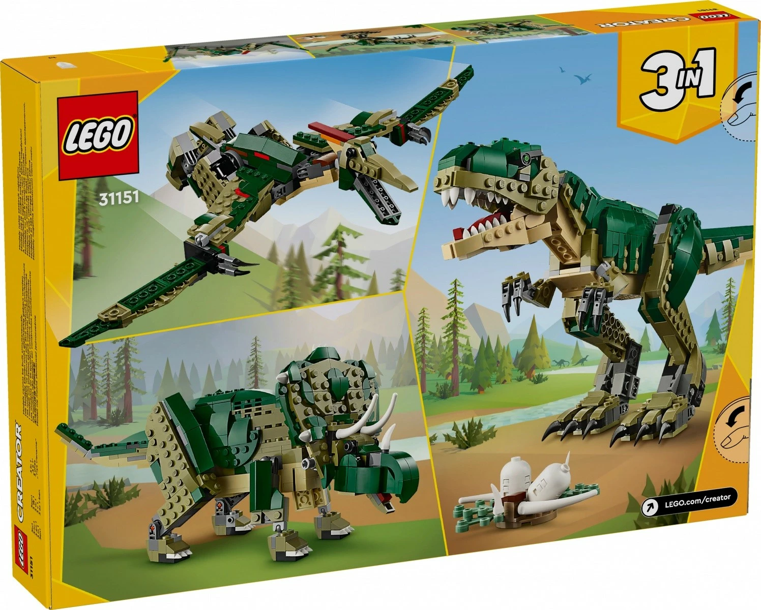 Set lodrash LEGO Creator 3-në-1 Tyrannosaurus Rex 31151, 626 pjesë, plastikë, për fëmijë, jeshile