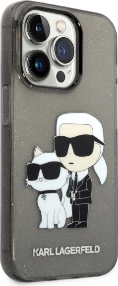 Mbështjellës Karl Lagerfeld Karl&Choupette për iPhone 14 Pro, i zi