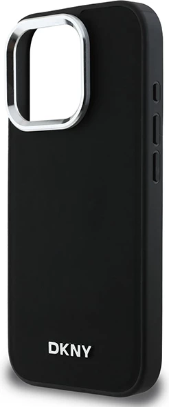 Mbështjellës DKNY Plain Silver Logo MagSafe për iPhone 16 Pro, i zi