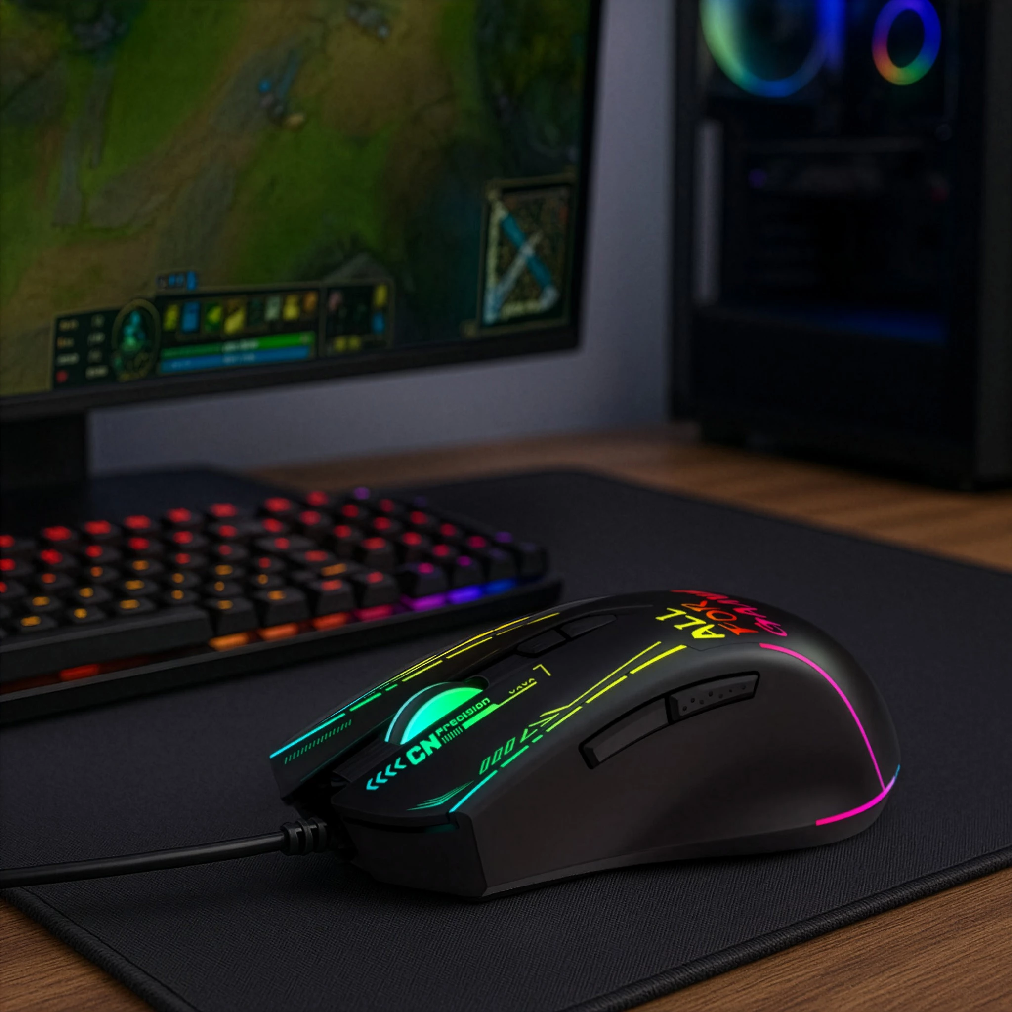 Maus lojrash me kabllo, Wozinsky, WMGK-7200, DPI deri 7200, 7 butona, USB-A, RGB, e zezë