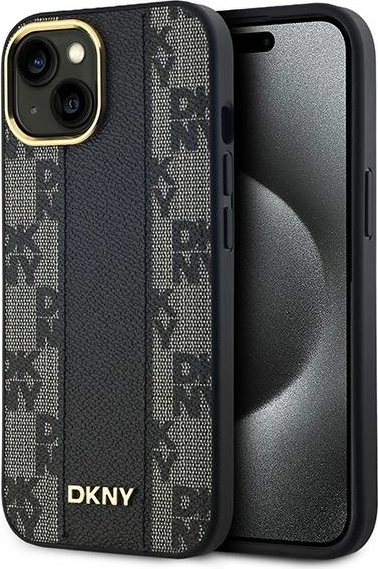 Mbështjellës DKNY Leather Checkered Mono Pattern MagSafe për iPhone 15/14/13, e zezë
