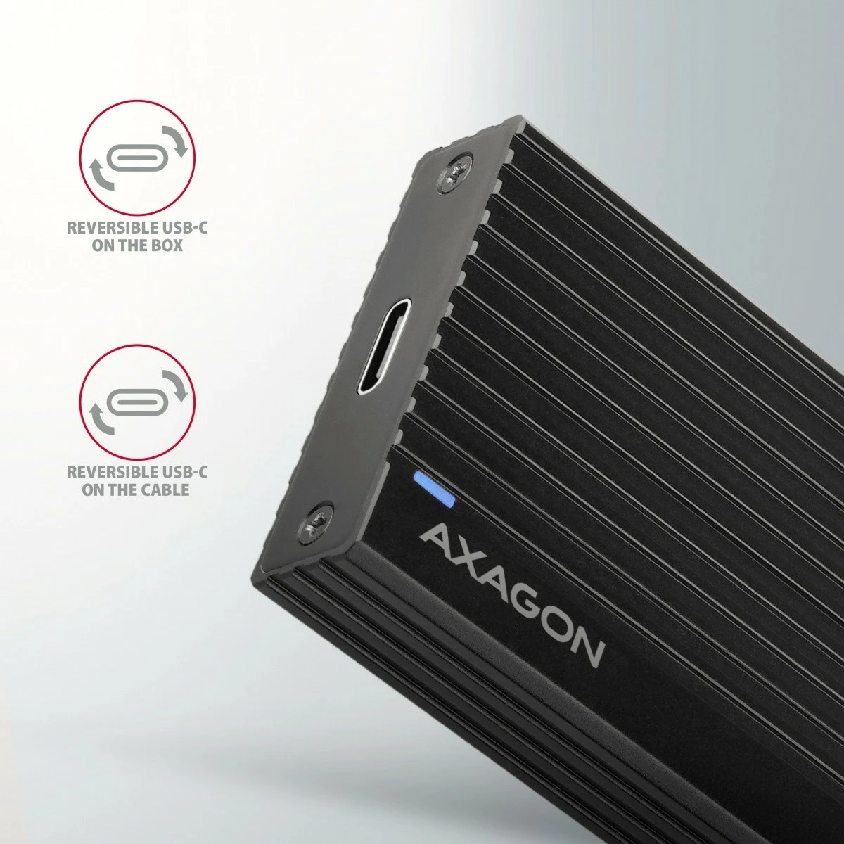 Kasë e jashtme AXAGON EEM2-GTR për NVMe M.2 SSD, USB-C 3.2 Gen 2, Alumini, E zezë