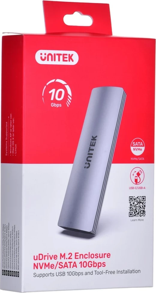 Kasë UNITEK M.2, USB 3.2 Gen2 Type-C, NVME/SATA SSD, Gri