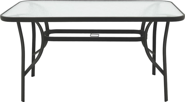 Tavolinë për jashtë, metalike, xham i kalitur, 140x80x70 cm