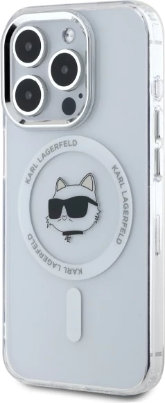 Mbështjellës Karl Lagerfeld IML Metal Choupette Head MagSafe për iPhone 15 Pro Max, Bardhë