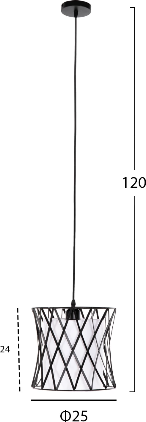 Llambë varëse tavani, metal i zi, pëlhurë sintetike e bardhë, FH4106, Φ25x120Hcm