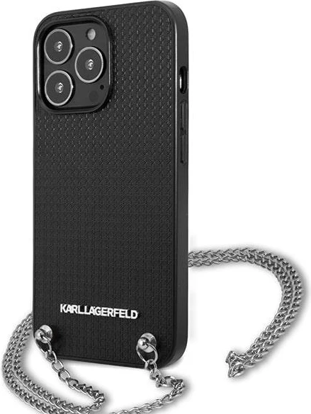 Mbështjellës Karl Lagerfeld Monogram Plaque për iPhone 13 Pro/13 6.1", i zi, me zinxhir