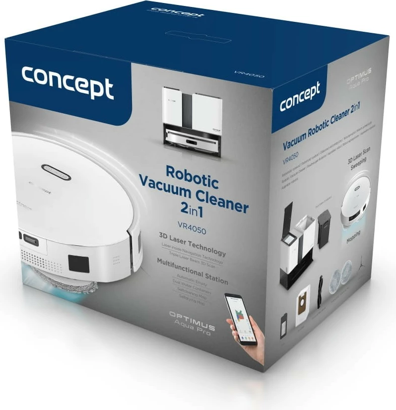 Robot fshesë-mop 2-në-1 Concept VR4050, 5000 Pa, bateri 270 min, rezervuar 300 ml, laser 3D, i bardhë