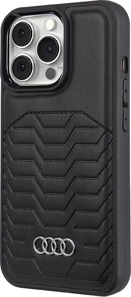 Mbështjellës Audi për iPhone 13 Pro Max, lëkurë sintetike, MagSafe, zi