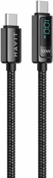 kabllo karikimi USB-C në USB-C HAVIT HV-CB6247, 100W, 2m, me LCD, e zezë