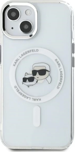 Mbështjellës Karl Lagerfeld IML Metal Karl&Choupette Head MagSafe për iPhone 14, Bardhë