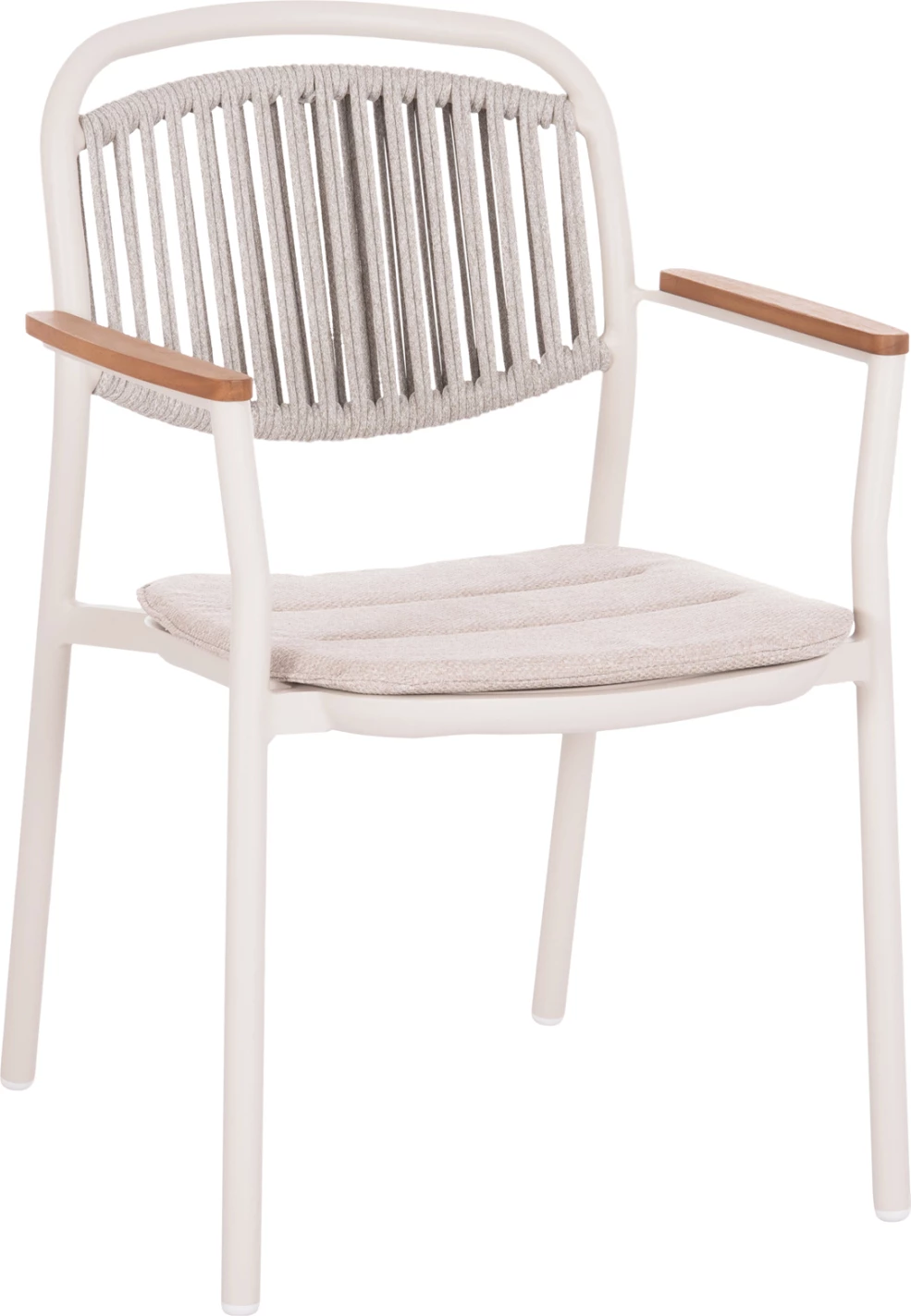 Karrige për jashtë, alumini, litar, krahë dru tik, ngjyrë bezhë/krem