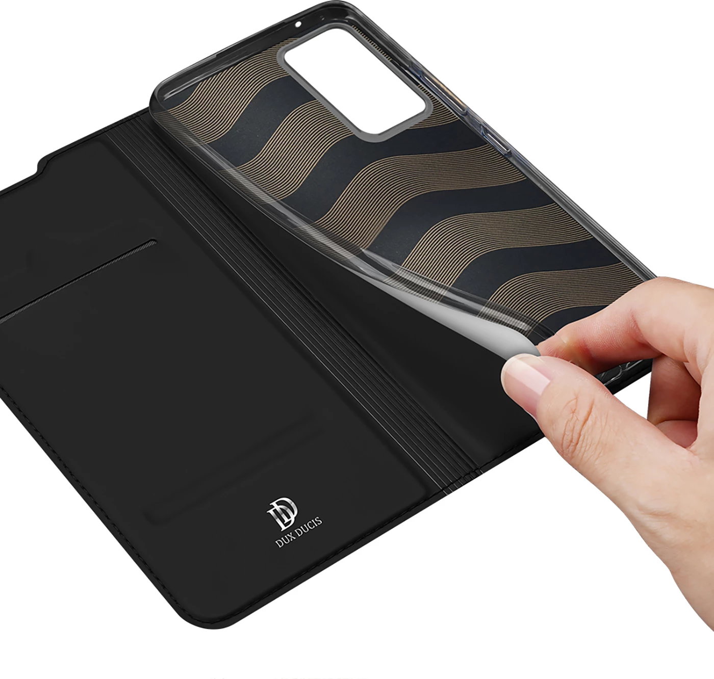 Mbështjellës Dux Ducis Skin Pro për Vivo V23e, me kapak, xhep kartelash dhe mbajtëse, e zezë