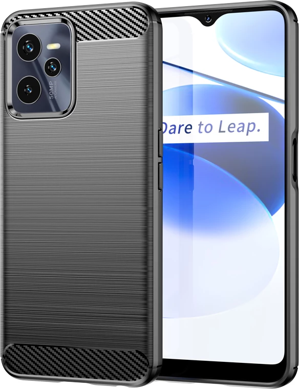 Mbështjellës Hurtel Carbon Case për Realme C35, TPU, i zi