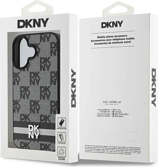 Mbështjellës DKNY Checkered Pattern & Printed Stripes për iPhone 16, i zi
