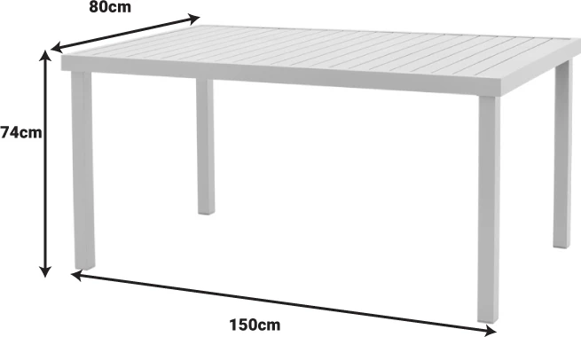 Tavolinë me karrige Kliton - Azelie set prej 7 copash alumin në ngjyrë të bardhë 150x80x74cm