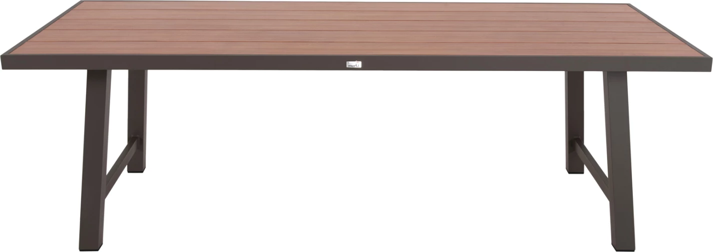 Tavolinë alumini për jashtë, GOBAR FH6060.04, ngjyrë shampanjë me sipërfaqe tavoline si dru, 240x105x75 cm