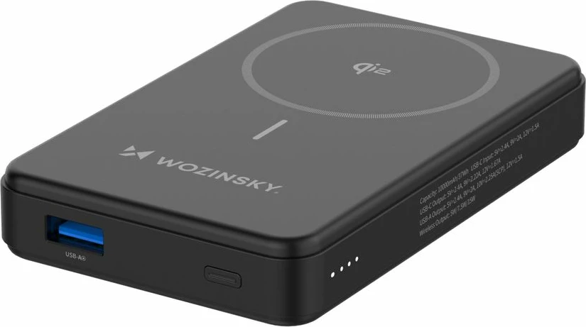 Powerbank Wozinsky WLWP-10KA0Y3S, 10000 mAh, 22.5W PD, Qi2, me mbajtëse, e zezë