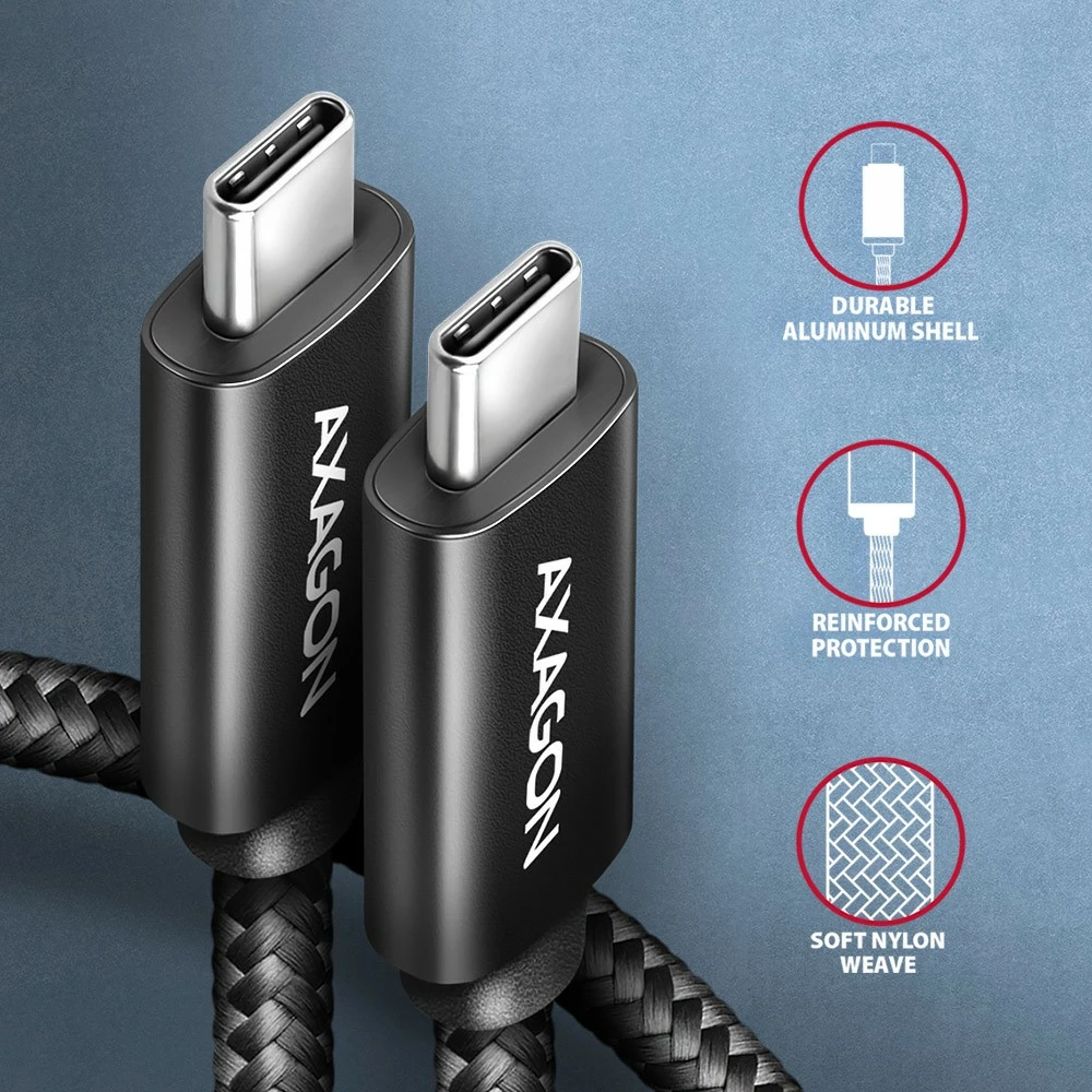 Kabllo USB-C në USB-C, AXAGON BUCM4X-CM05AB, USB4 40 Gb/s, PD 240W, 0.5 m, 8K, e zezë