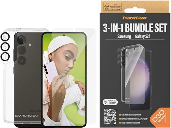 Mbështjellës PanzerGlass 3-në-1 për Samsung Galaxy S24, Transparent, set