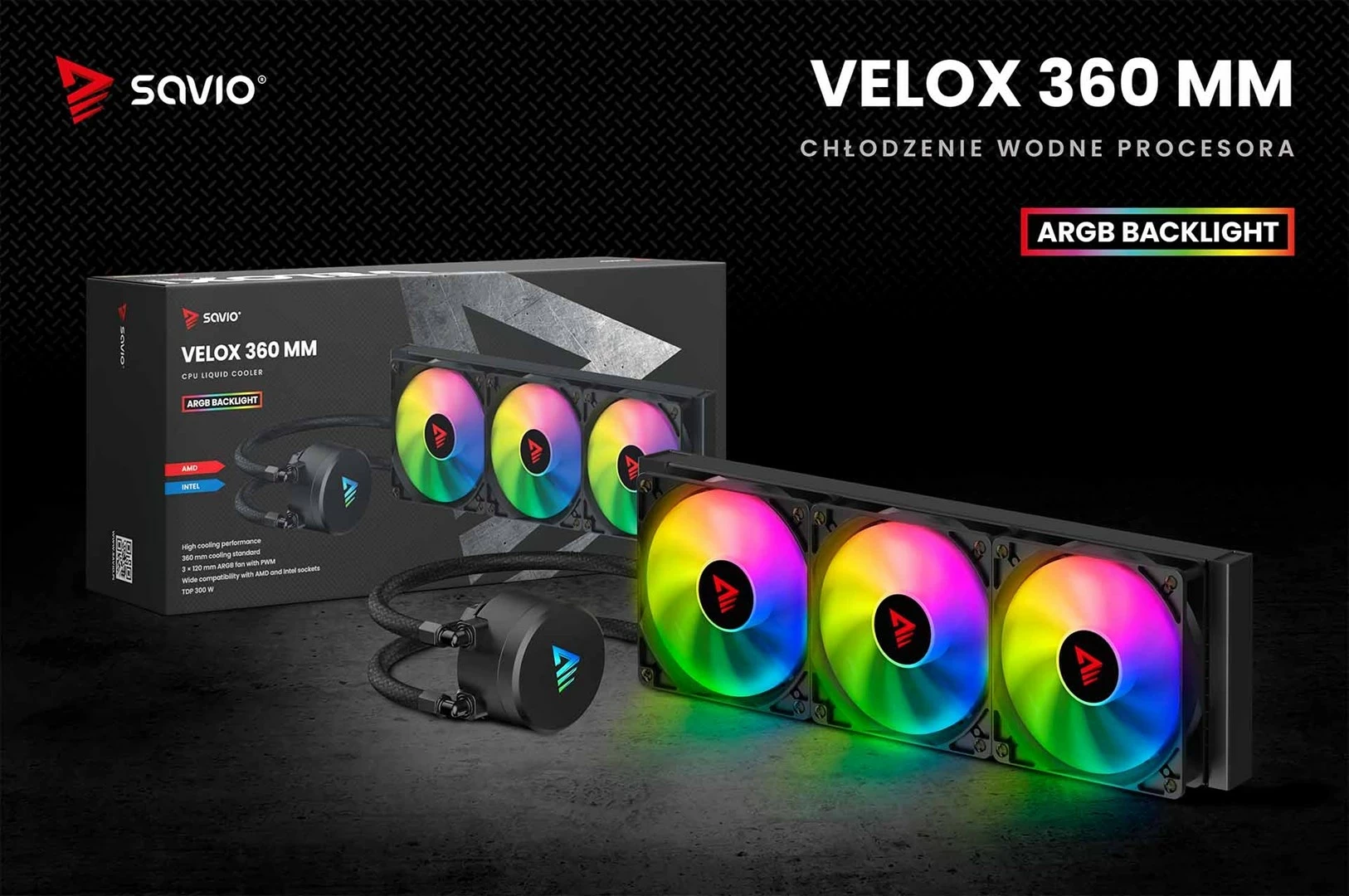 Kasë ftohëse SAVIO VELOX 360 MM, All-in-one liquid cooler, për procesor, 36 cm, Alumini, RGB, E zezë