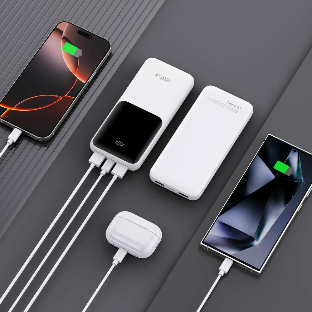 Powerbank Tech-Protect PB01 10000mAh 22.5W, Bardhë