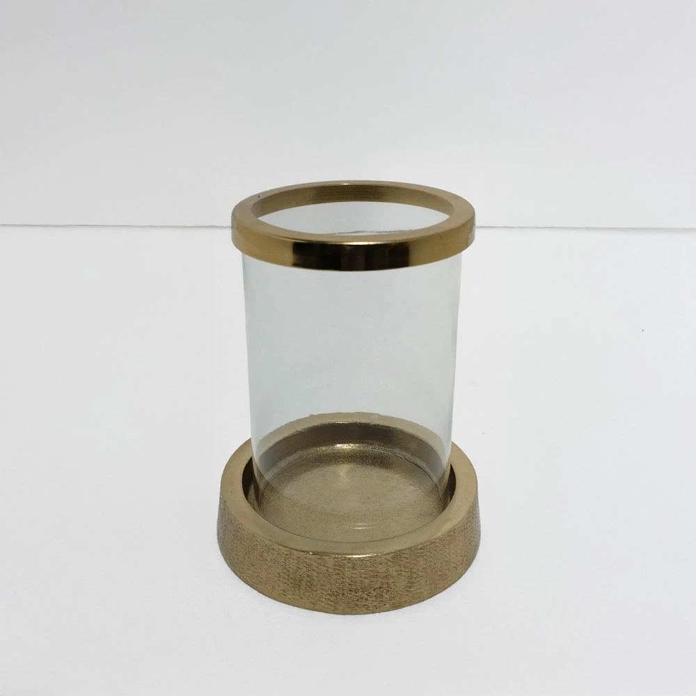 Mbajtës tealight, alumin dhe xham, ngjyrë ari, 14x14x18cm