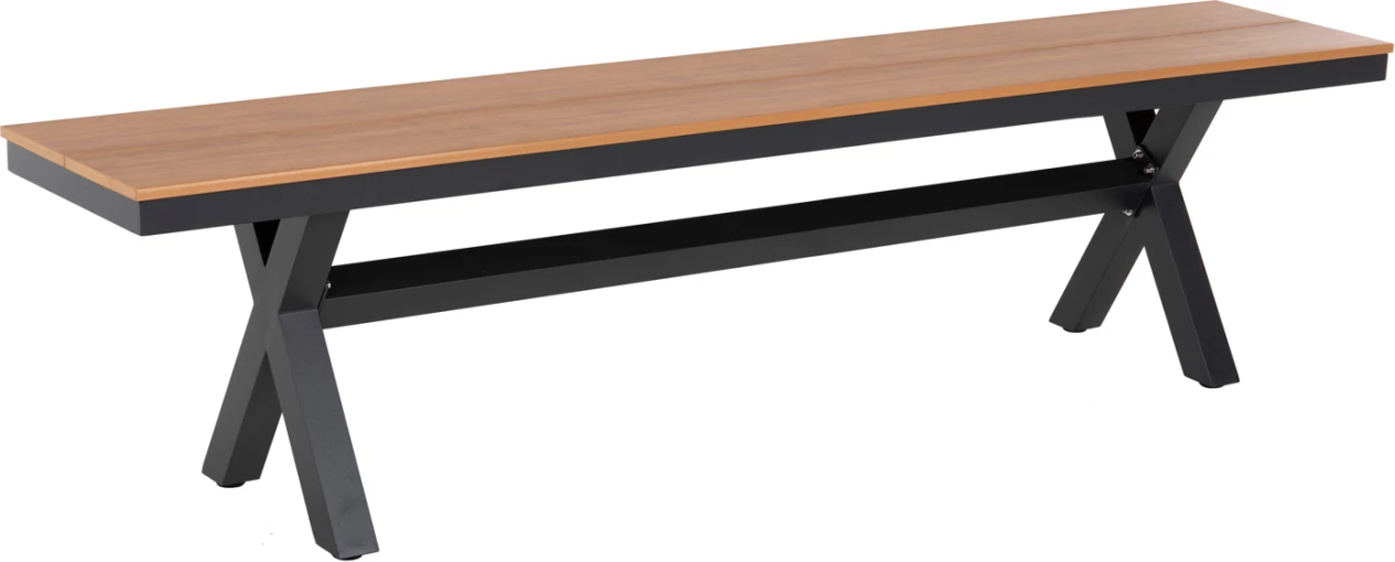 Stol alumini TAWNEE FH6040.01, ngjyrë antracit, sipërfaqe polivudi, ngjyrë druri natyral, 220x36x44.5H cm