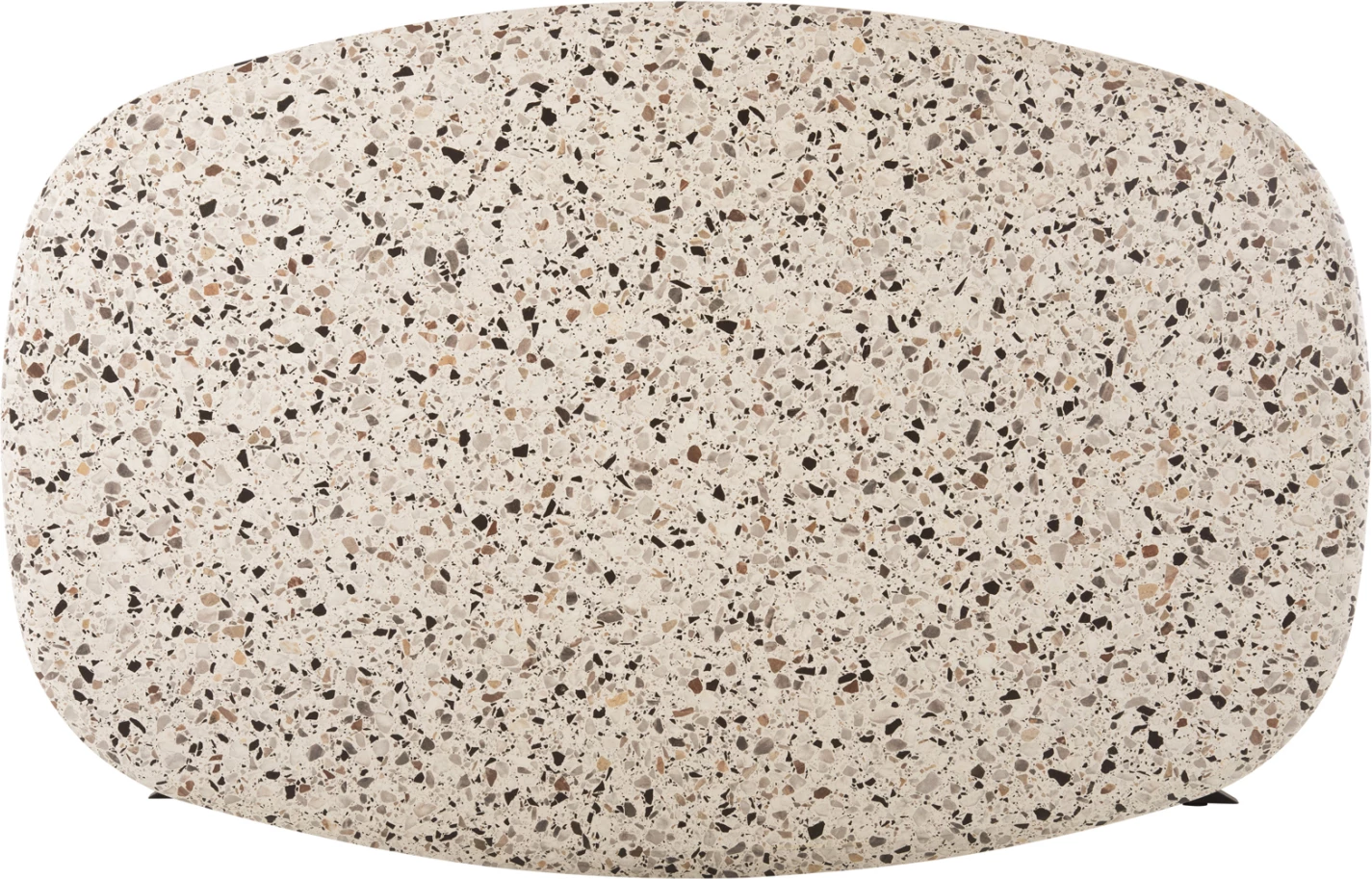 Tavolinë oval për ngrënie, sipërfaqe tavoline Werzalit, ngjyrë terrazzo, bazë metalike e zezë, 146x94x75H cm