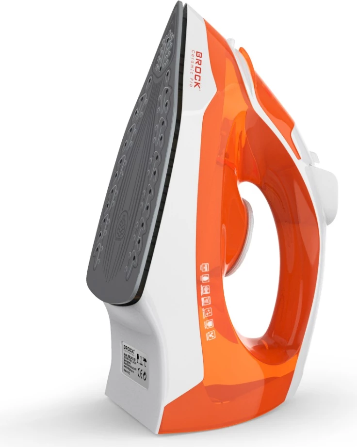 Hekur me avull Brock BSI 2012 OR 2400W, shollë qeramike, rezervuar 280 ml, portokalli/bardhë