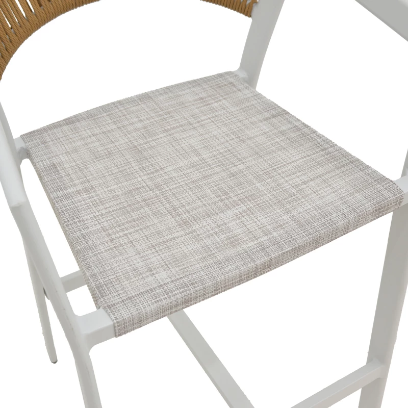 Karrige për bar alumini Phoenix, e grumbullueshme, kornizë e bardhë-tekstilen natyrale rattan, 53x58x103cm