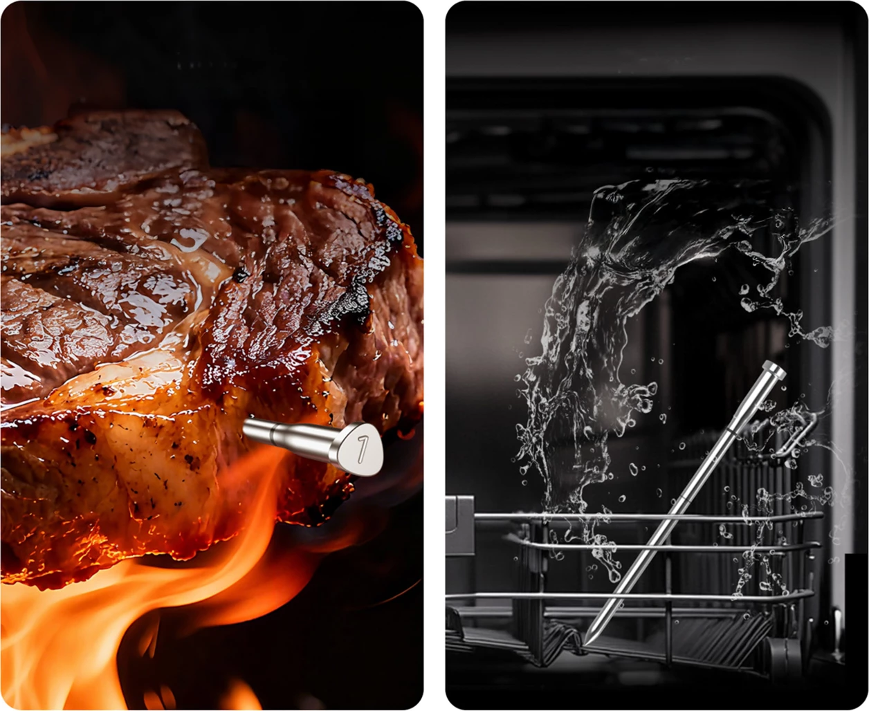 termometër kuzhine, Meatmeet, X Pro, Bluetooth + WiFi, saktësi ±0.1°C, IP69, 2 sonda pa tela, e zezë, set me 2 sonda