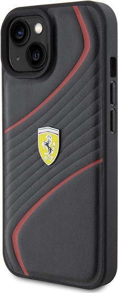 Mbështjellës Ferrari FEHCP15SPTWK për iPhone 15 6.1", Twist Metal Logo, i zi