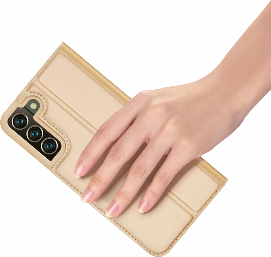 Mbështjellës Dux Ducis Skin Pro për Samsung Galaxy S22+, lëkurë ekologjike, me xhep, me qëndrim, ari