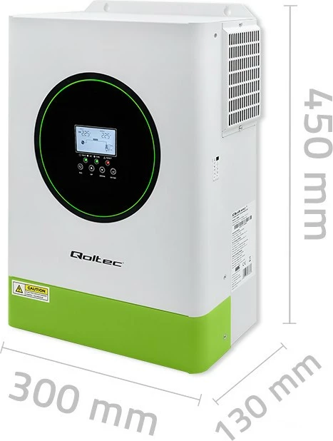 Inverter solar hibrid Qoltec 53866, 6200W, 120A, 48V, MPPT, BMS, Sinus, Wi-Fi, Bardhë/Jeshil