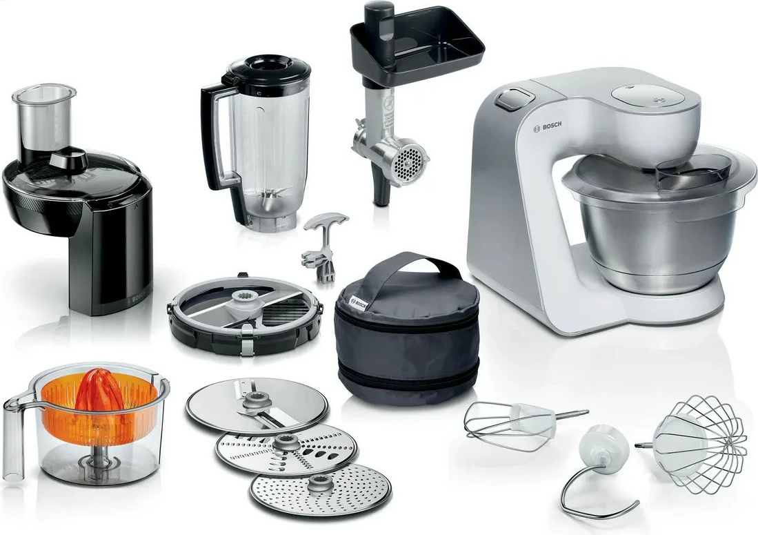 Robot kuzhine, Bosch, MUM58251 Series 4, 1000 W, tas inox 3.9 L, 7 shpejtësi, i bardhë/argjendtë, set aksesorësh