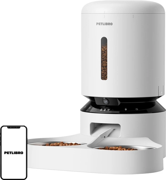 Shpërndarës ushqimi për kafshë Petlibro Granary PL-AF203-36W me kamerë, 5L, bardhë, me dy tasa