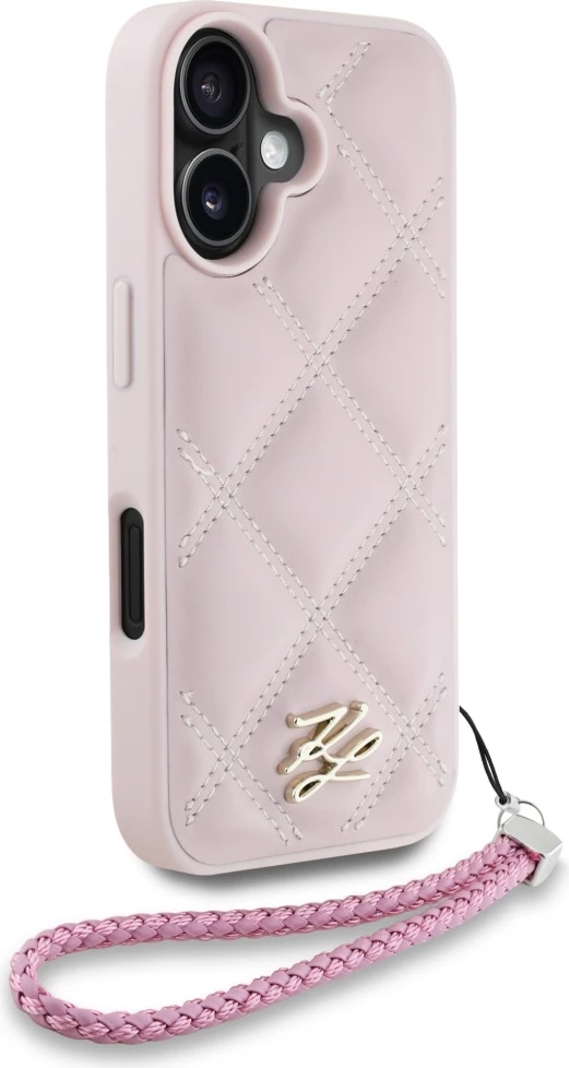 Mbështjellës Karl Lagerfeld Quilted Initial Logo & Chain Strap për iPhone 16, Rozë